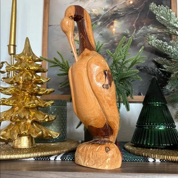 Simply Gorgeous OOAK Hand Carved Wood Egret Bird Figure